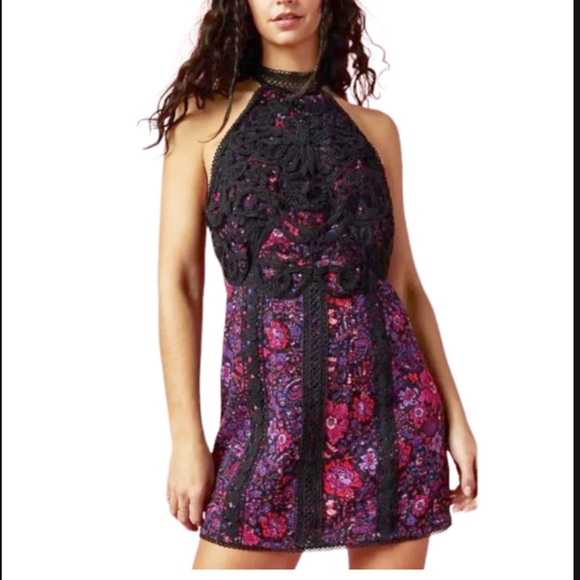 Free People Dresses & Skirts - FREE PEOPLE MISS YOU LACE MINI DRESS PINK BLACK SIZE 2